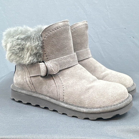 BEARPAW Koko Boot 8 Gray Fog Suede Faux Fur Sherpa Winter Comfort Slip On Y2K - Picture 2 of 16